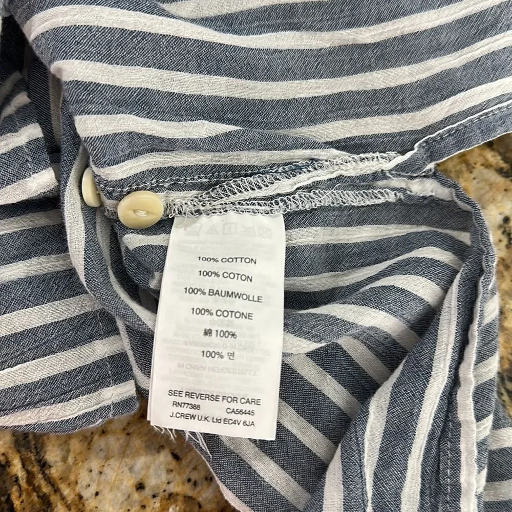 J. Crew Cotton White And Blue Striped Long Sleeves 1/2 Button Shirt Size 6
